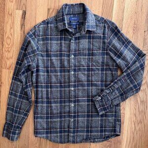 Men's Untucked Fit Gray/Blue Plaid Flannel Button Down Shirt (S) Like New